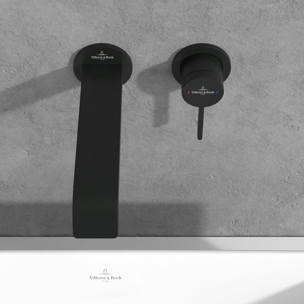 Lifestyle image of Villeroy & Boch Dawn Matt Black Wall-Mounted Basin Tap